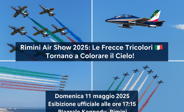 Le Frecce Tricolori colorano il cielo di Rimini con acrobazie mozzafiato.