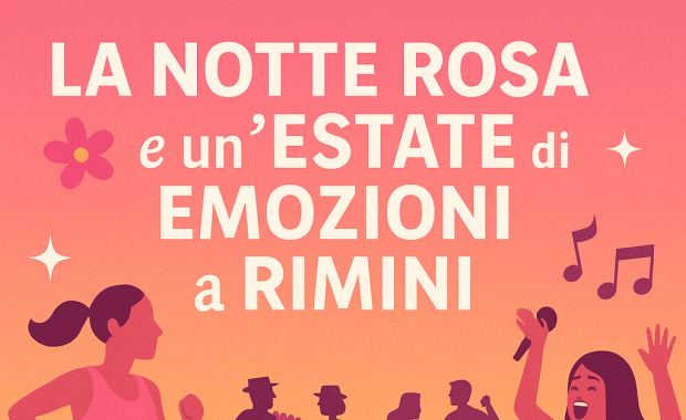 Festa estiva a Rimini, musica e danza, colori vivaci, emozioni indimenticabili.