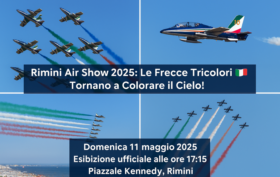 Le Frecce Tricolori colorano il cielo di Rimini con acrobazie mozzafiato.