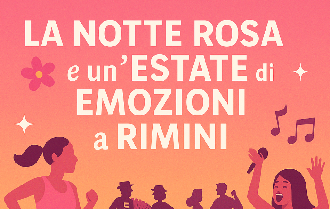 Festa estiva a Rimini, musica e danza, colori vivaci, emozioni indimenticabili.